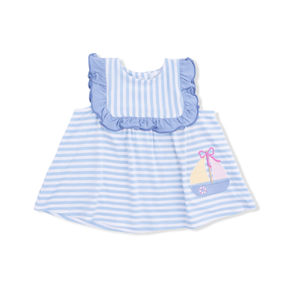Ruffle Top and Bloomer - Bubbly Sailboat Stripe