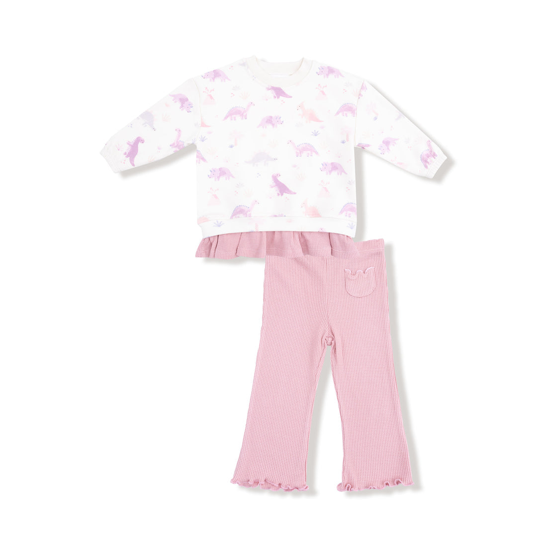 Soft Dino Pull Over Sweatshirt with Ruffle and Flare Pant