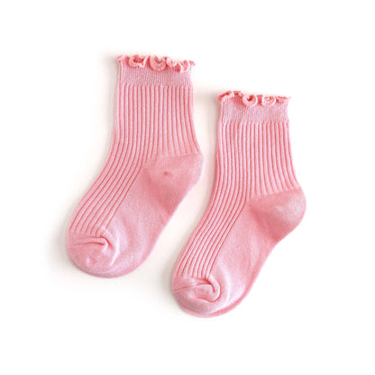 Ribbed Lettuce Trim Midi Socks - Blossom