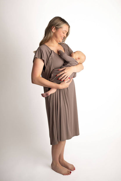 Cocoa Brown Maternity Mommy Labor & Delivery/ Nursing Gown