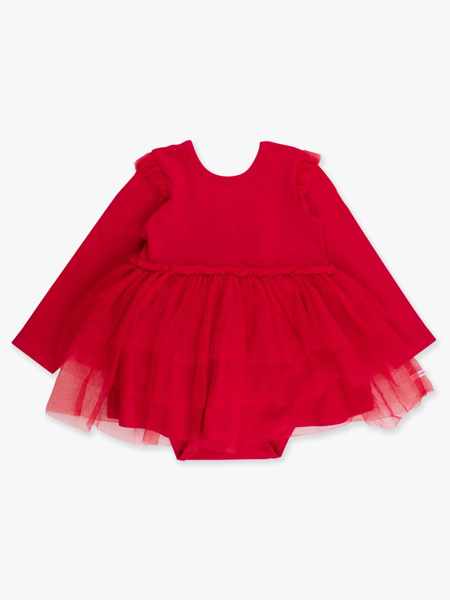 Baby Girls Red Flutter Tulle Long Sleeve Twirl Romper