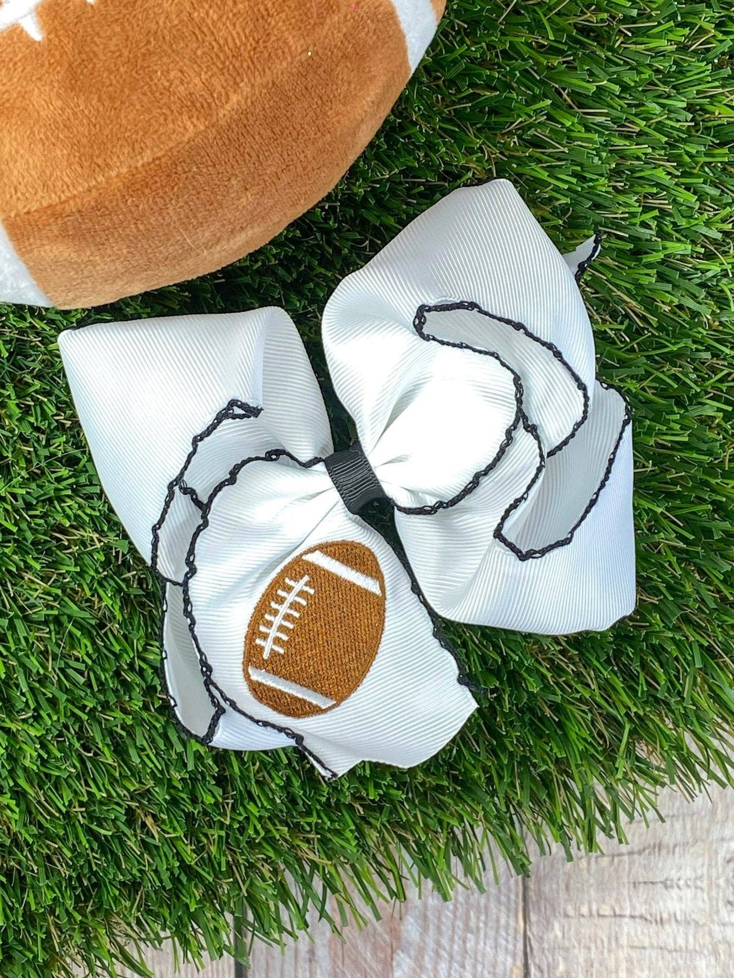 Football Embroidered Moonstitch Hair Bow