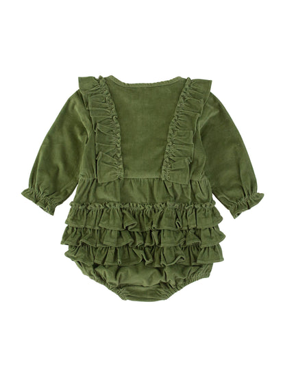 Olive Corduroy Waterfall Bubble Romper