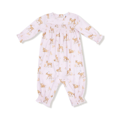 Smocked Long Sleeve Romper - Little Fawn