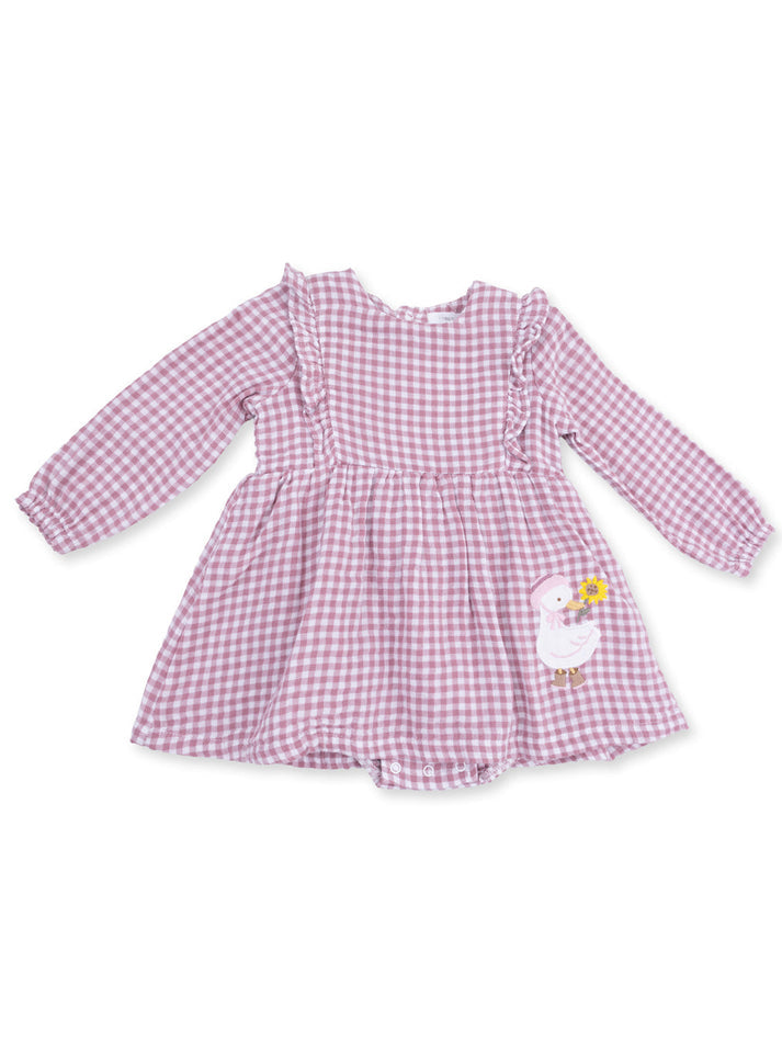 Berry Gingham - Long Sleeve Ruffle Bubble with Skirt