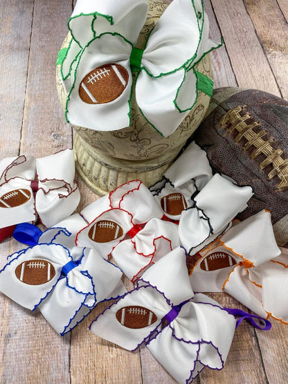 Football Embroidered Moonstitch Hair Bow