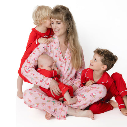 Vintage Reindeer & Santa Pink - Adult Pajamas