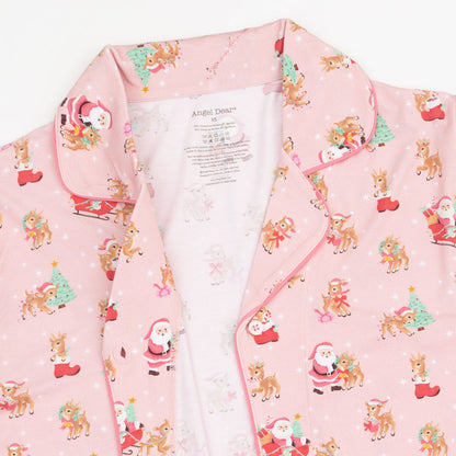Vintage Reindeer & Santa Pink - Adult Pajamas