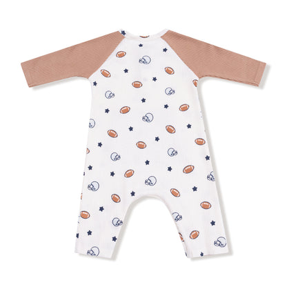 Footballs and Stars Romper with Pocket