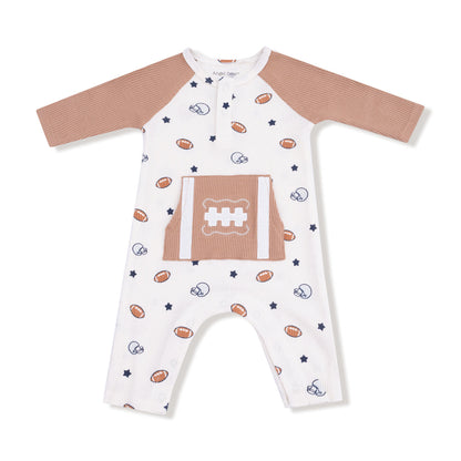 Footballs and Stars Romper with Pocket