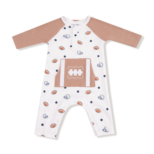 Footballs and Stars Romper with Pocket