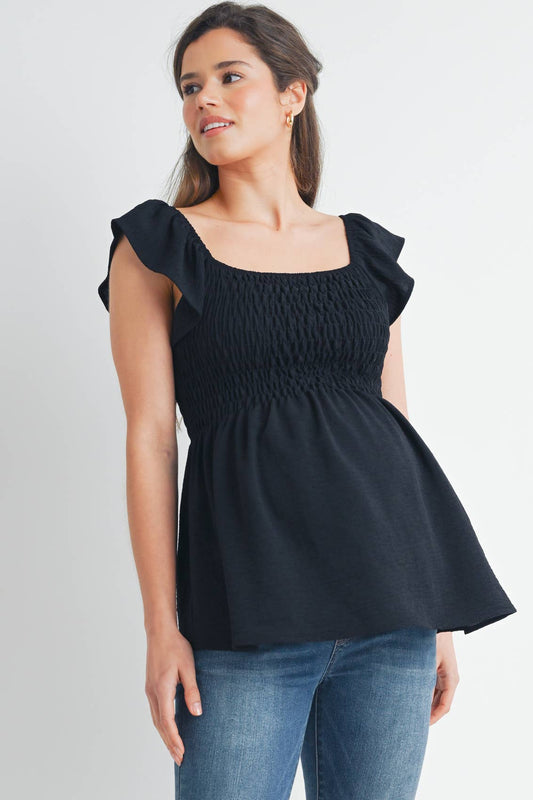 Flutter Sleeve Smocked Maternity Top
