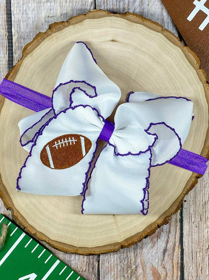 Football Embroidered Moonstitch Hair Bow