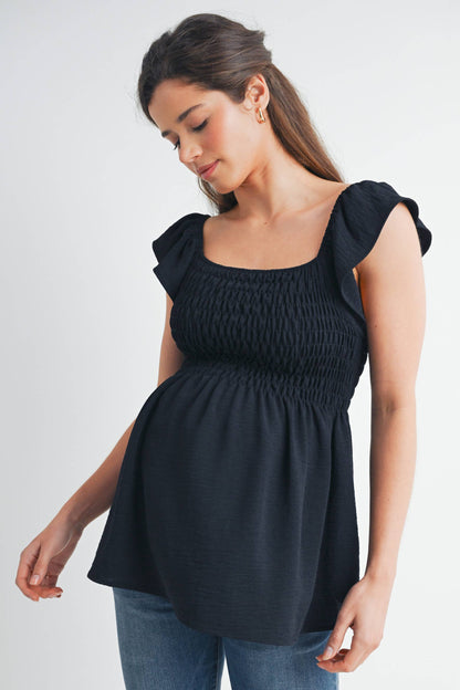 Flutter Sleeve Smocked Maternity Top