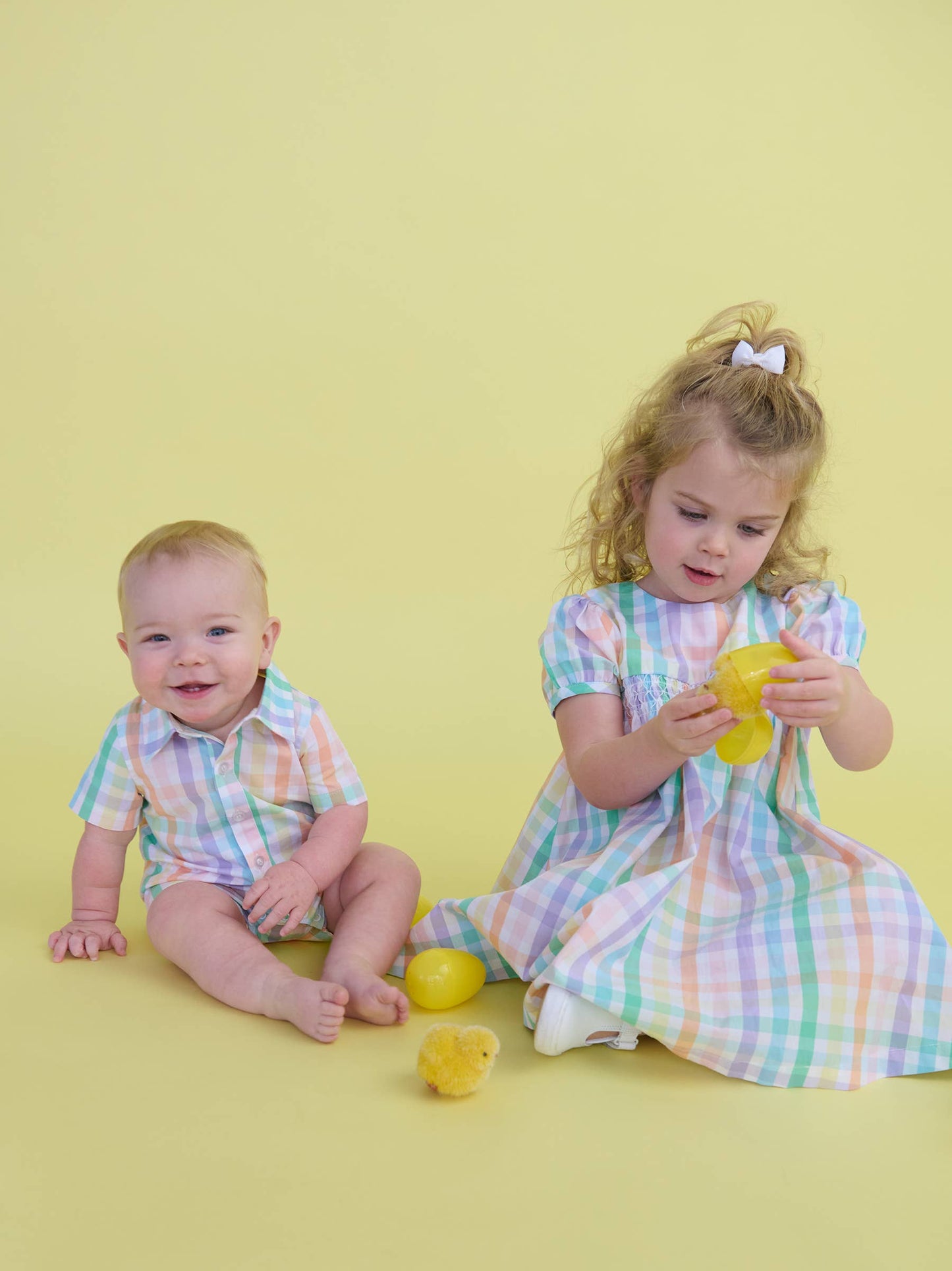 Baby Boys Poppy Rainbow Plaid Short Sleeve Woven Button-Up Romper