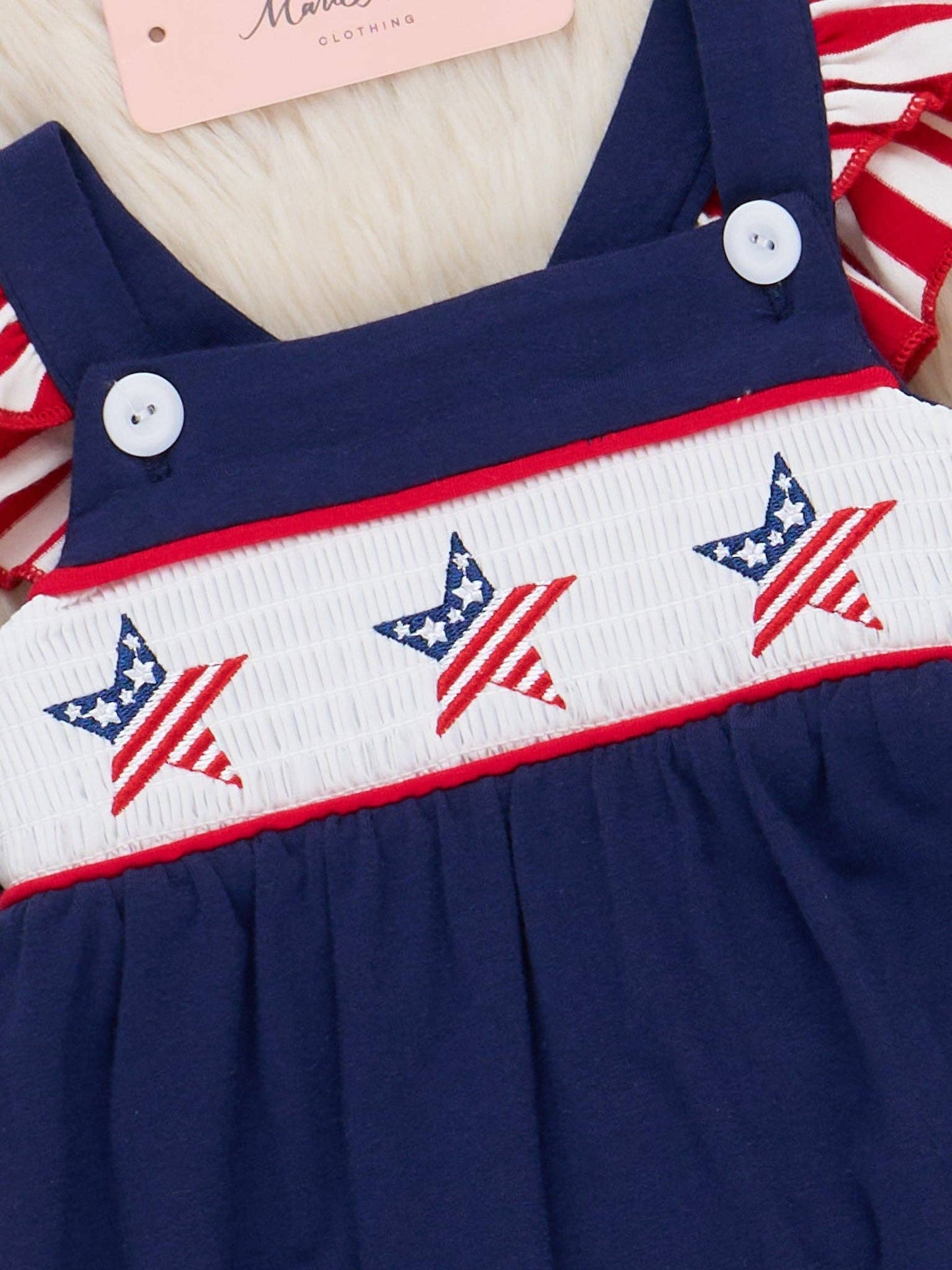 American Stars Smocked Cotton Ruffle Bubble Romper