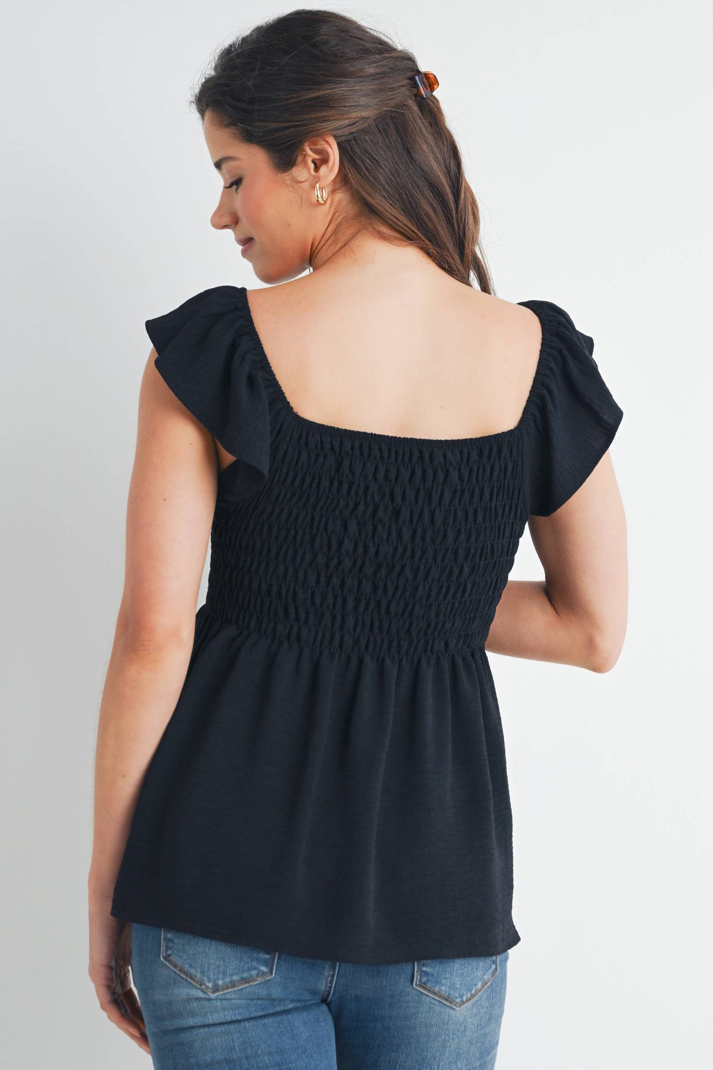 Flutter Sleeve Smocked Maternity Top