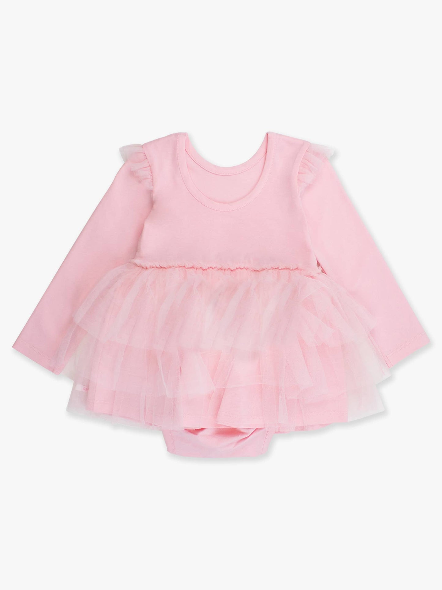 Baby Girls Pink Flutter Tulle Long Sleeve Twirl Romper