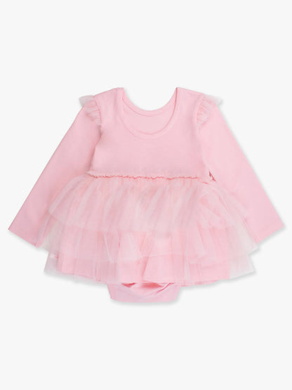 Baby Girls Pink Flutter Tulle Long Sleeve Twirl Romper