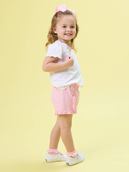 Toddler Girls Pink Ruffle Trim Woven Shorts