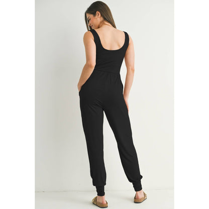 Scoop Neck Sleeveless Maternity Jogger Jumpsuit