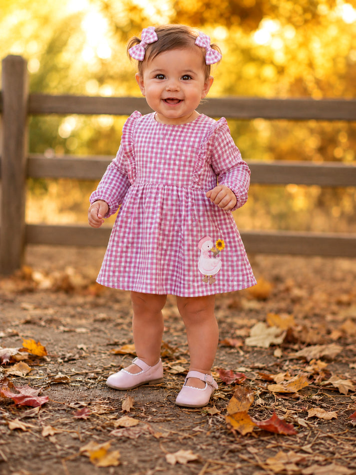 Berry Gingham - Long Sleeve Ruffle Bubble with Skirt
