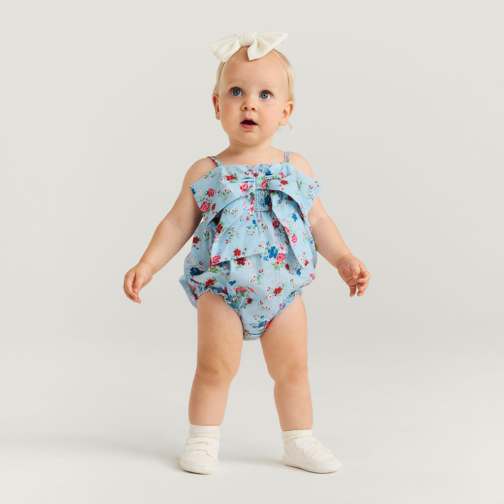 Jean Smocked Bow Bubble Romper