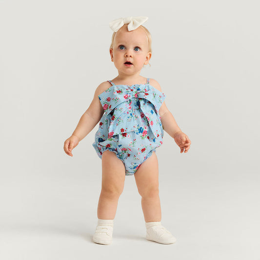 Jean Smocked Bow Bubble Romper