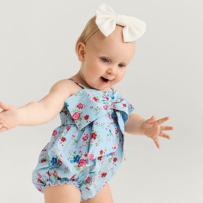Jean Smocked Bow Bubble Romper