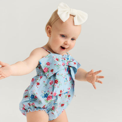 Jean Smocked Bow Bubble Romper