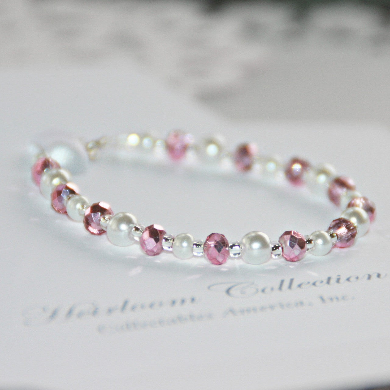 Pink Crystal and Glass Pearl 5" Bracelet