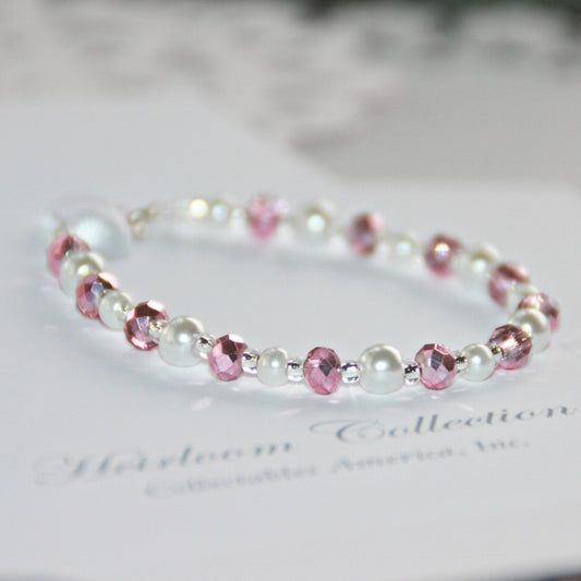 Pink Crystal and Glass Pearl 5" Bracelet