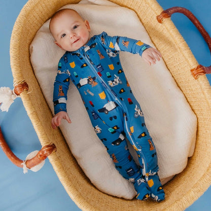 BAMBOO ZIP-UP FOOTIE PAJAMA - POLICEMEN