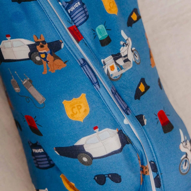 BAMBOO ZIP-UP FOOTIE PAJAMA - POLICEMEN