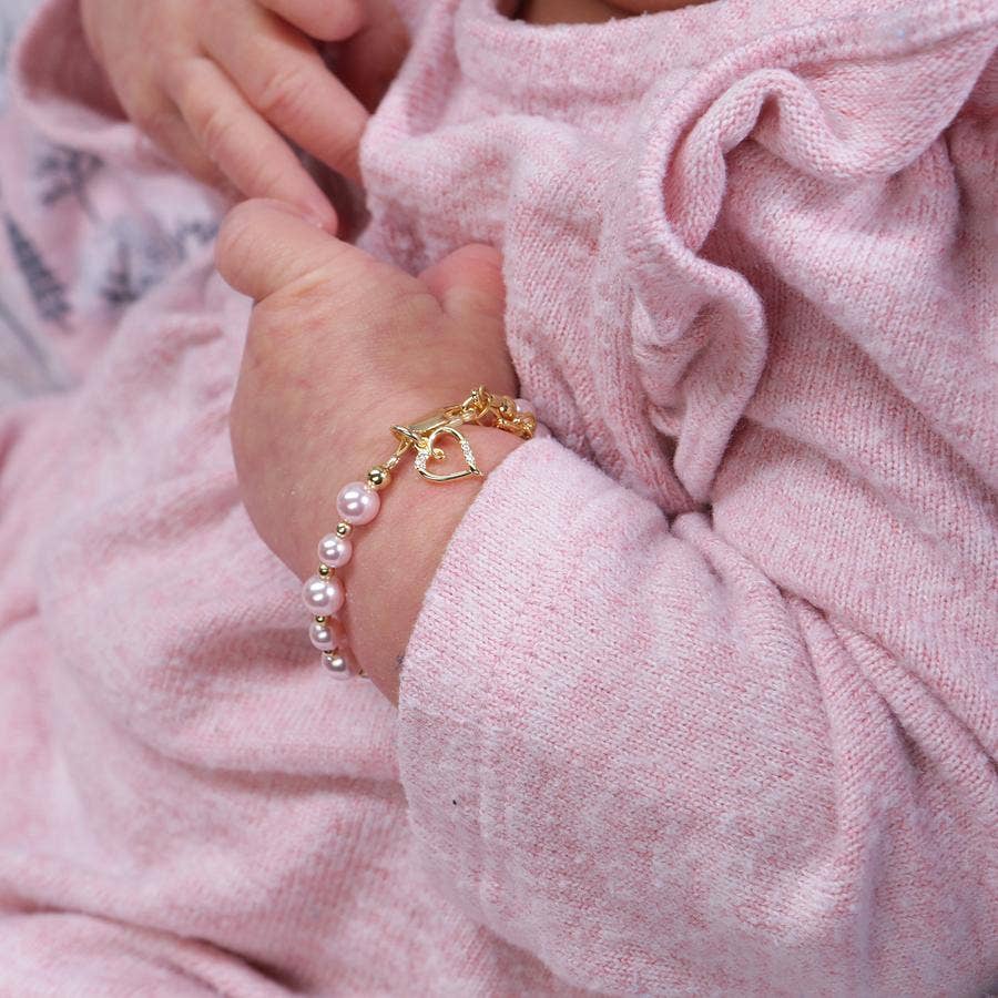 14K Gold-Plated Pink Pearl Baby Heart Bracelet
