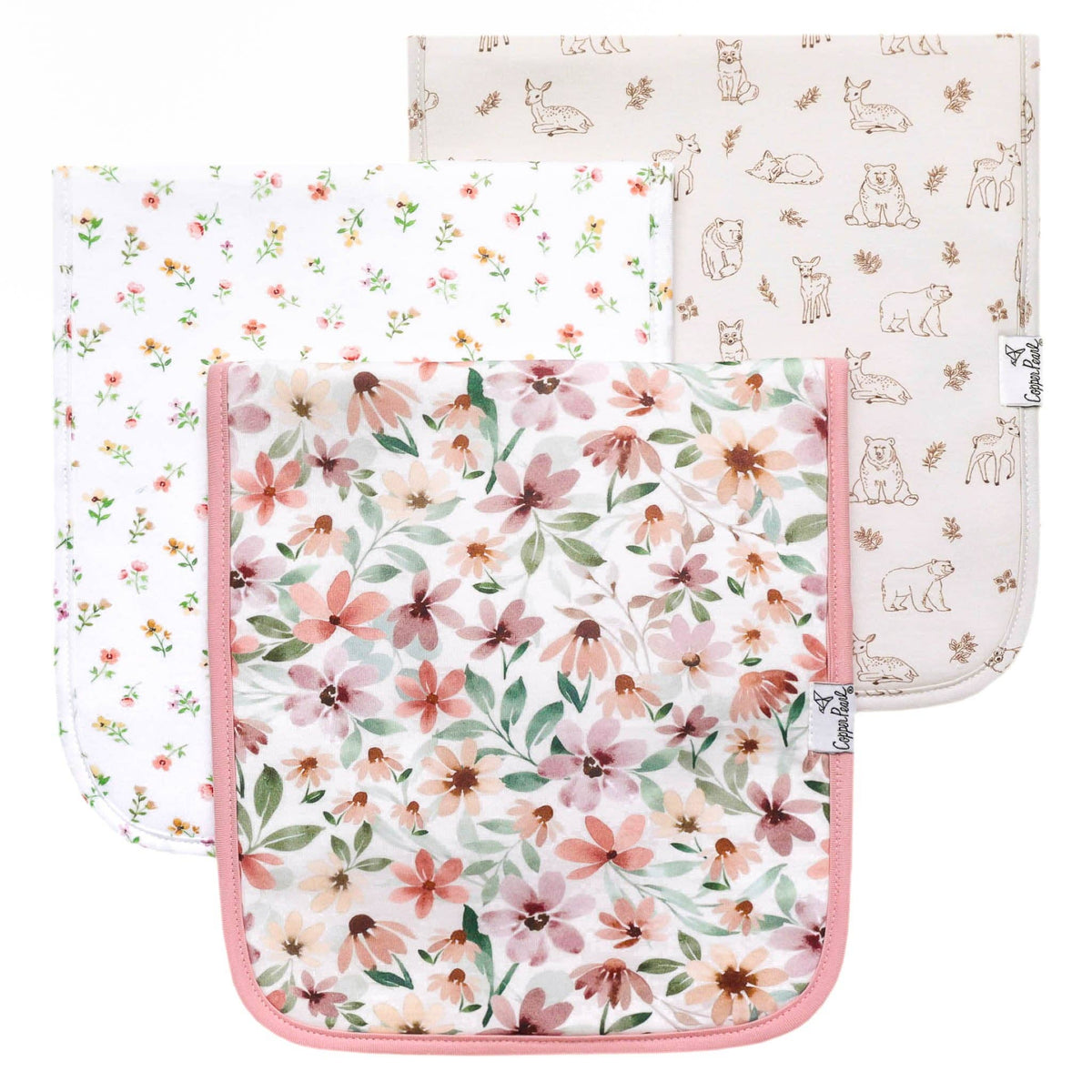 3 Pack Premium Burp Cloths - Natalie