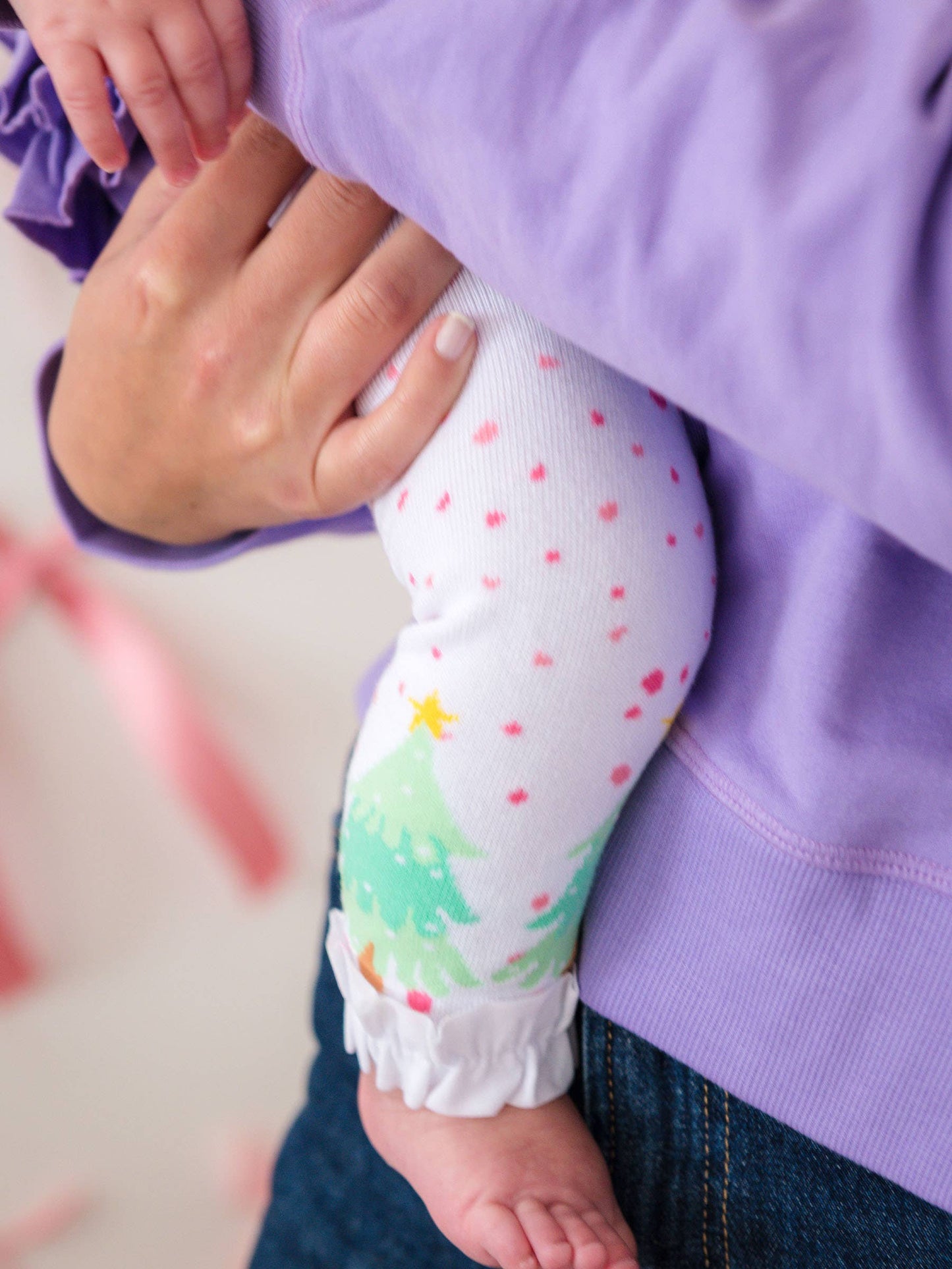 Girls Polka Dot Trees Patterned Footless Ruffle Tights