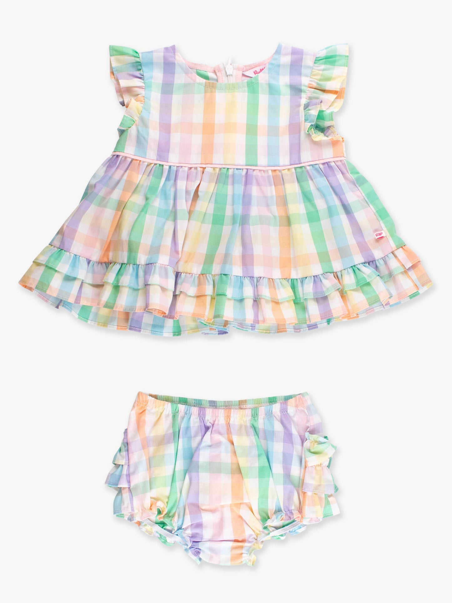 Baby Girls Poppy Rainbow Plaid Woven Ruffle Sleeve Swing Top & Bloomer Set