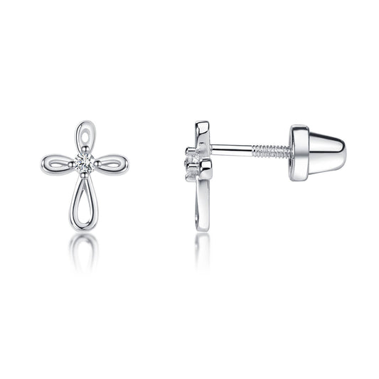 Sterling Silver Screw-Back Infinity Cross Earrings