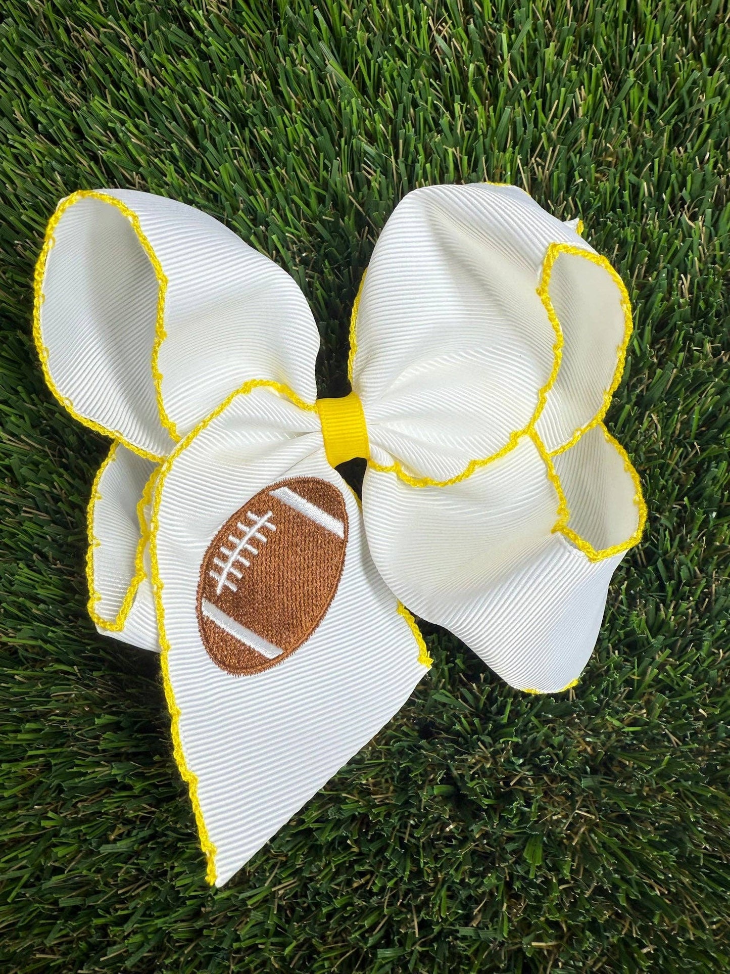 Football Embroidered Moonstitch Hair Bow