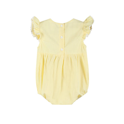 Yellow Daisy Pocketed Smocked Flutter Romper