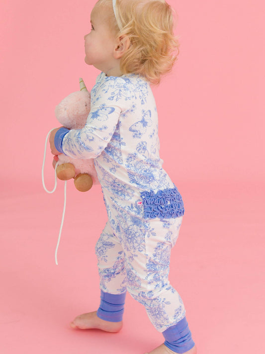 Blue Butterfly Garden Toile Convertible Ruffle Pajama