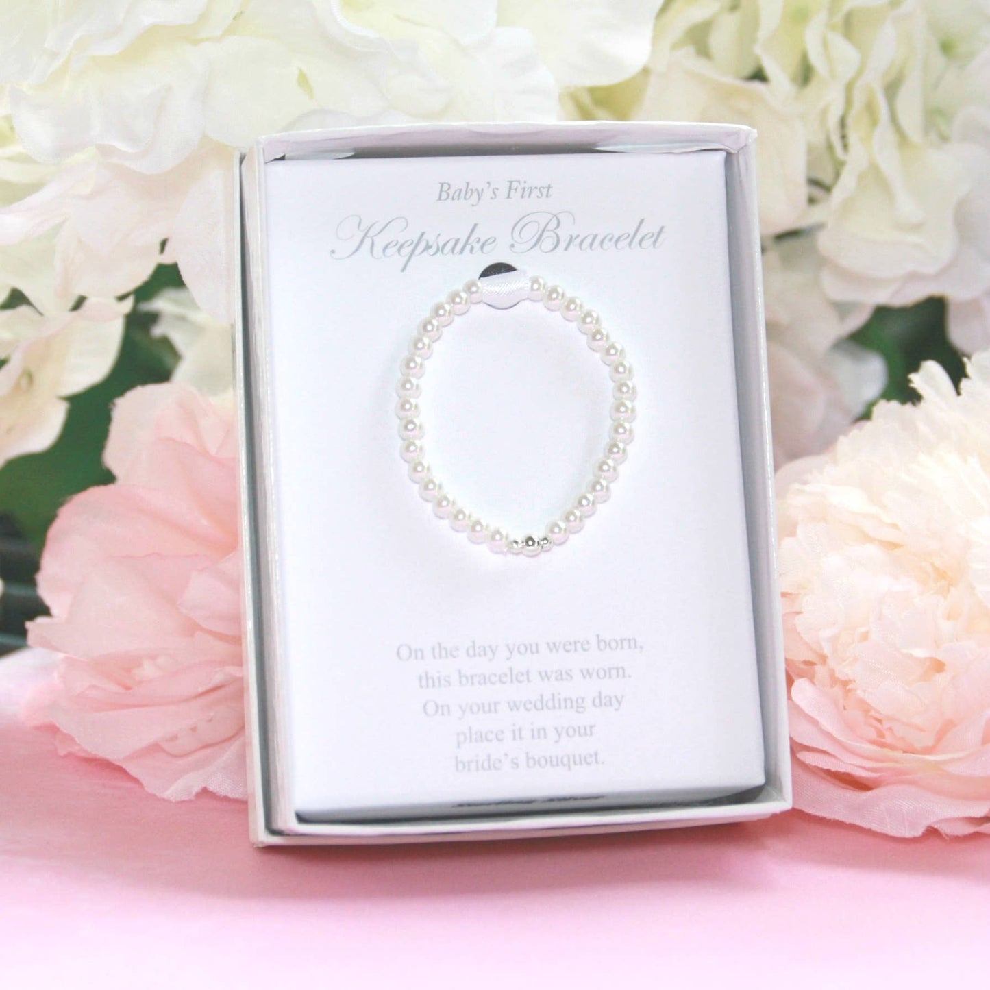 Infant to Bride Keepsake Bracelet - Pearl w/3 Sterling Silver Accent Beads