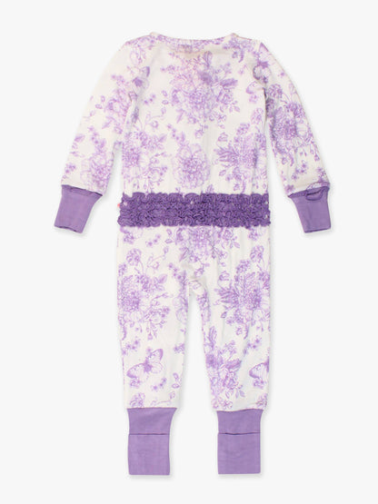 Purple Butterfly Garden Toile Convertible Ruffle Pajama