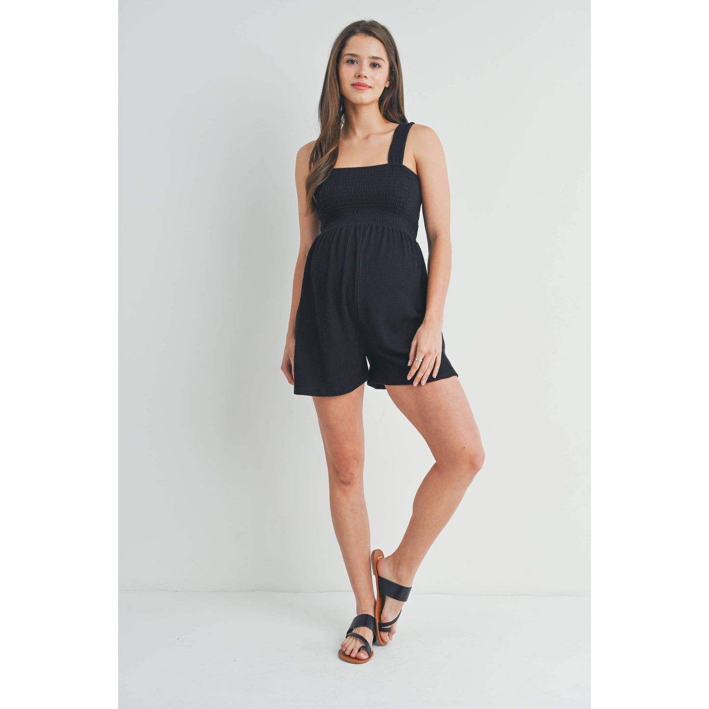 Ribbed Smocked Maternity Knit Romper