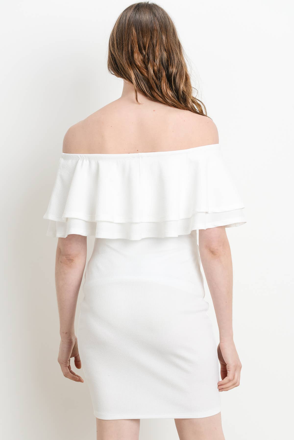 Off Shoulder Ruffle Maternity Mini Dress