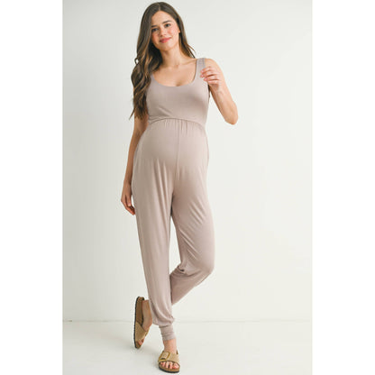 Scoop Neck Sleeveless Maternity Jogger Jumpsuit