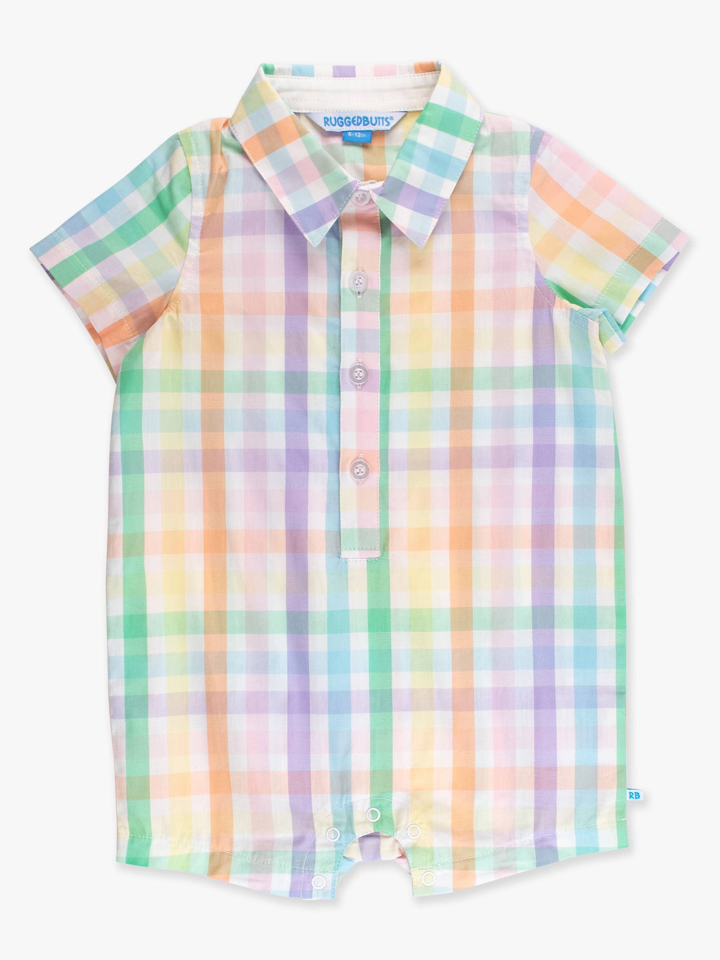 Baby Boys Poppy Rainbow Plaid Short Sleeve Woven Button-Up Romper