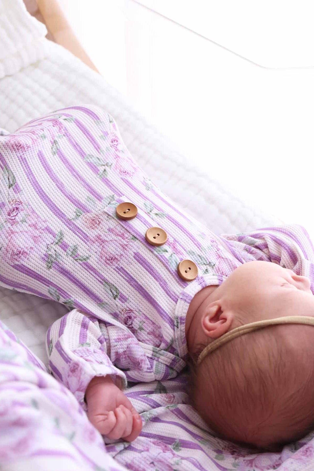 Lila's Lilacs Bamboo Waffle Newborn Baby Knot Gown & Hat Set