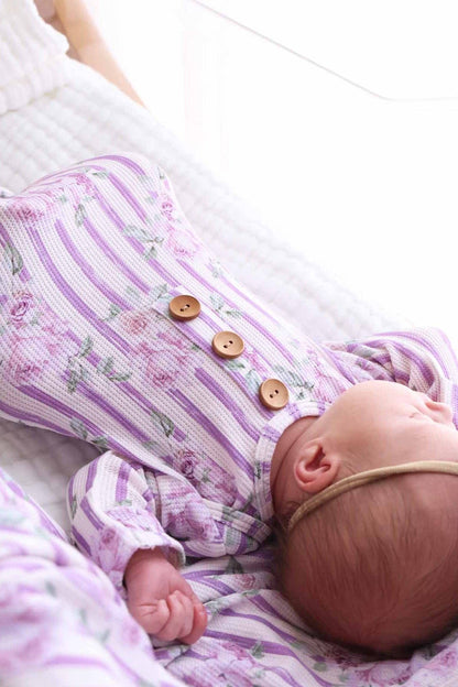 Lila's Lilacs Bamboo Waffle Newborn Baby Knot Gown & Hat Set